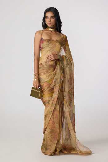 Buy_Saaksha & Kinni_Gold Silk, Tissue Square Neck Malaika Blouse 
