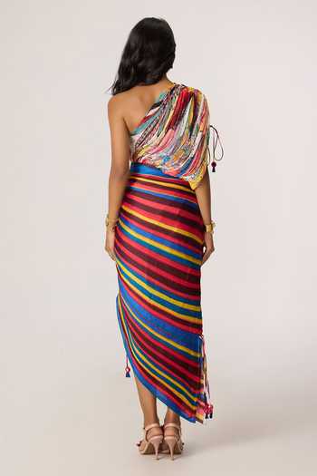 Shop_Saaksha & Kinni_Multi Color Chiffon, Polyester Embroidery, Mirrors, Tassels Mira Printed Dress _at_Aza_Fashions