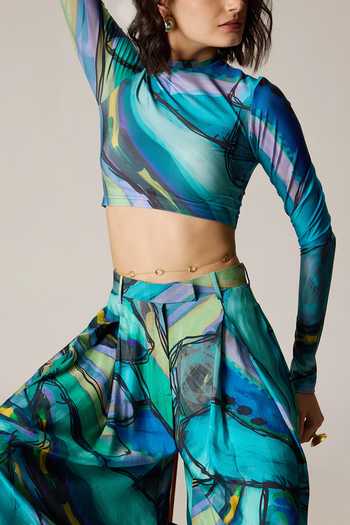 Saaksha & Kinni_Multi Color Lycra Boat Neck Gigi Printed Blouse _Online_at_Aza_Fashions