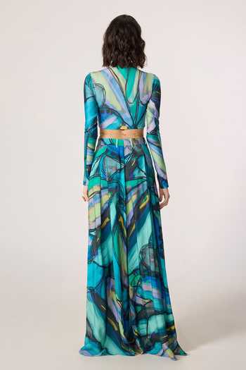 Shop_Saaksha & Kinni_Multi Color Lycra Boat Neck Gigi Printed Blouse _at_Aza_Fashions