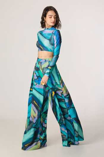 Shop_Saaksha & Kinni_Multi Color Lycra Boat Neck Gigi Printed Blouse _Online_at_Aza_Fashions
