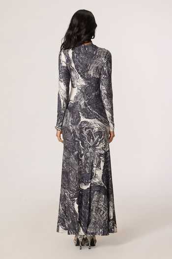 Shop_Saaksha & Kinni_Grey Jersey High Neck Lana Print Maxi Dress _at_Aza_Fashions
