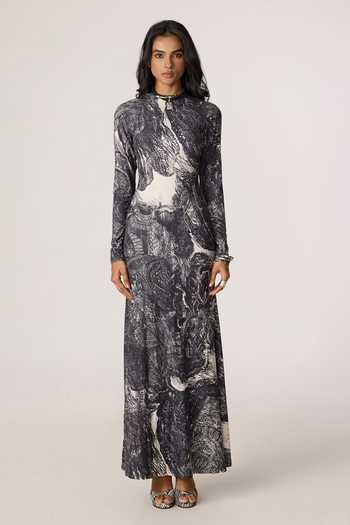 Buy_Saaksha & Kinni_Grey Jersey High Neck Lana Print Maxi Dress 