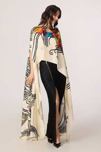 Shop_Saaksha & Kinni_Multi Color Boat Neck Genesis Print Asymmetric Cape Top _Online_at_Aza_Fashions