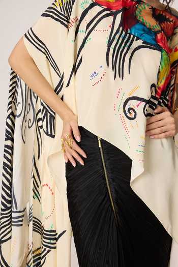 Saaksha & Kinni_Multi Color Boat Neck Genesis Print Asymmetric Cape Top _at_Aza_Fashions