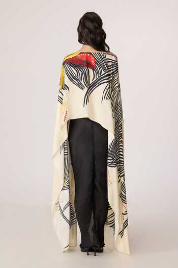 Shop_Saaksha & Kinni_Multi Color Boat Neck Genesis Print Asymmetric Cape Top _at_Aza_Fashions