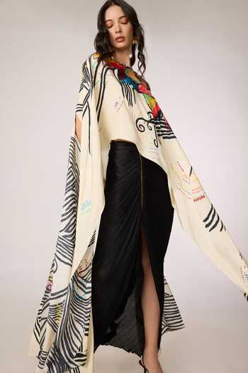 Shop_Saaksha & Kinni_Black Chiffon, Polyester Gigi Pleated Skirt _Online_at_Aza_Fashions