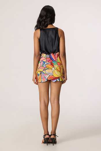 Shop_Saaksha & Kinni_Multi Color Cambric Embroidery, Cut Work, Applique Sloane Print Skirt _at_Aza_Fashions