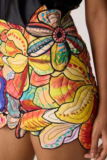 Shop_Saaksha & Kinni_Multi Color Cambric Embroidery, Cut Work, Applique Sloane Print Skirt _Online_at_Aza_Fashions