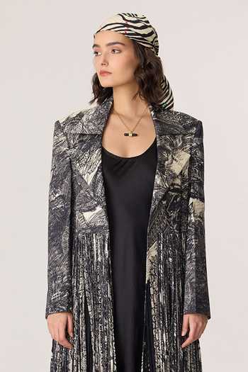 Buy_Saaksha & Kinni_Grey Satin, Chiffon, Twill Tassels, Fringe Collared Kimi Jacket _Online_at_Aza_Fashions