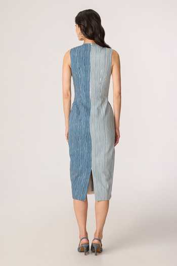 Shop_Saaksha & Kinni_Blue Denim High Neck Cassidy Abstract Pattern Dress _at_Aza_Fashions