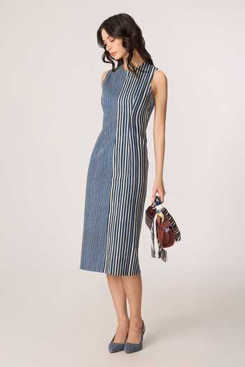 Buy_Saaksha & Kinni_Blue Denim High Neck Cassidy Abstract Pattern Dress _Online_at_Aza_Fashions
