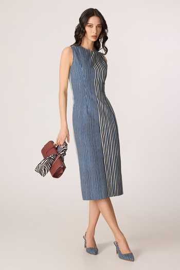 Shop_Saaksha & Kinni_Blue Denim High Neck Cassidy Abstract Pattern Dress _Online_at_Aza_Fashions