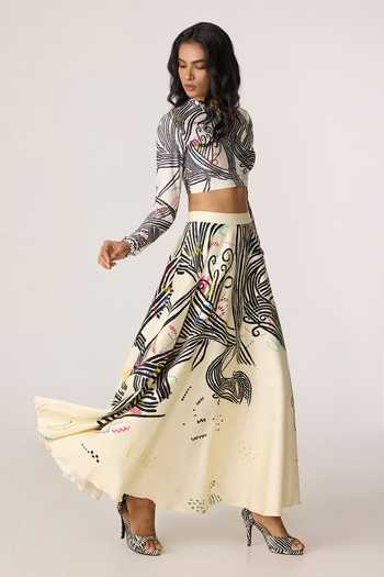 Saaksha & Kinni_Multi Color Lycra Boat Neck Gigi Print Blouse _Online_at_Aza_Fashions