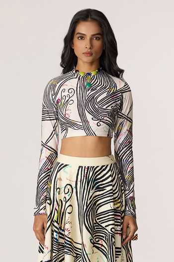 Buy_Saaksha & Kinni_Multi Color Lycra Boat Neck Gigi Print Blouse _at_Aza_Fashions