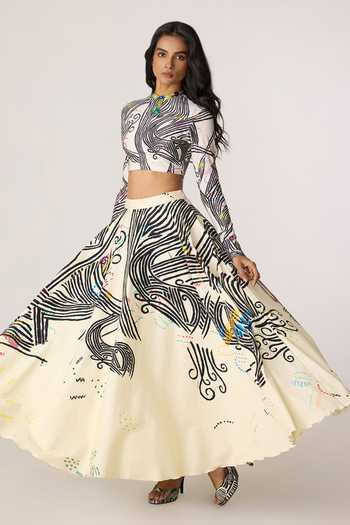 Buy_Saaksha & Kinni_Multi Color Cambric Dracy Printed Skirt _at_Aza_Fashions