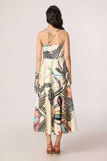 Shop_Saaksha & Kinni_Multi Color Cotton, Cambric Sweetheart Neck Marilyn Midi Dress _at_Aza_Fashions