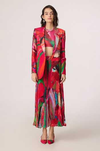 Saaksha & Kinni_Pink Crepe Rebekkah Printed Blazer _Online_at_Aza_Fashions