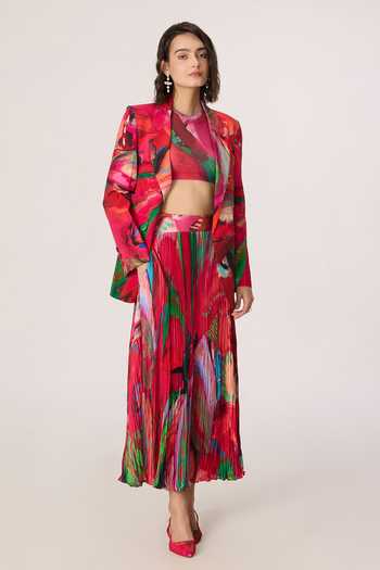 Buy_Saaksha & Kinni_Pink Crepe Rebekkah Printed Blazer _Online_at_Aza_Fashions