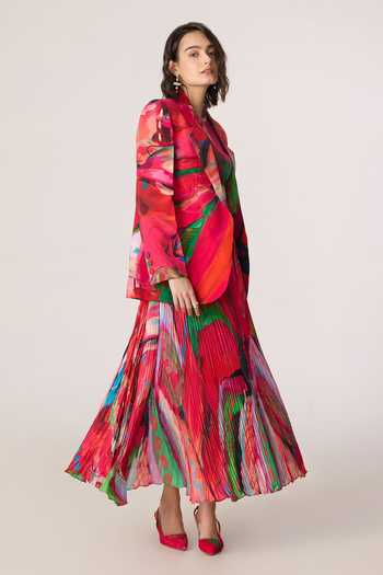 Shop_Saaksha & Kinni_Pink Crepe Rebekkah Printed Blazer _Online_at_Aza_Fashions