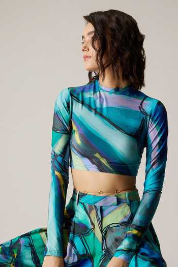 Buy_Saaksha & Kinni_Multi Color Lycra Boat Neck Gigi Printed Blouse _at_Aza_Fashions