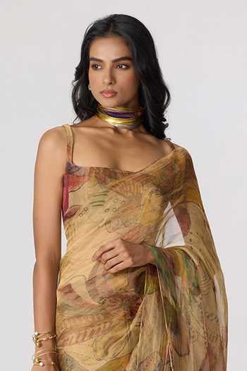 Buy_Saaksha & Kinni_Gold Silk, Tissue Square Neck Malaika Blouse _at_Aza_Fashions