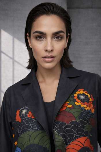 Oja_Grey Silk, Chanderi Collared Printed Jacket Set _Online_at_Aza_Fashions