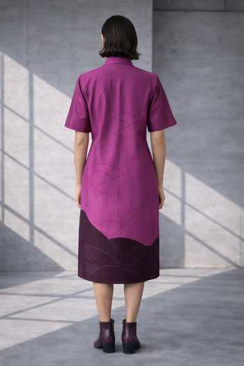Shop_Oja_Pink Silk, Chanderi Collared Shirt Dress _at_Aza_Fashions