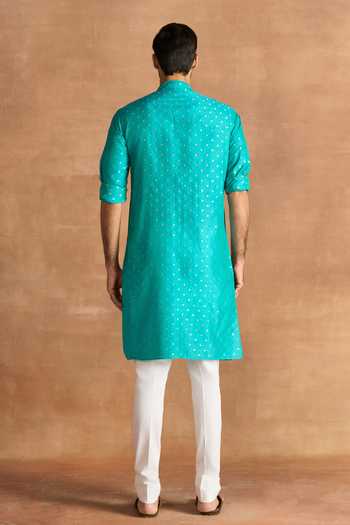 Shop_Raghavendra Rathore Jodhpur_Gold Silk Zari Work Kurta _at_Aza_Fashions
