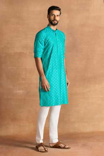 Raghavendra Rathore Jodhpur_Gold Silk Zari Work Kurta _Online_at_Aza_Fashions