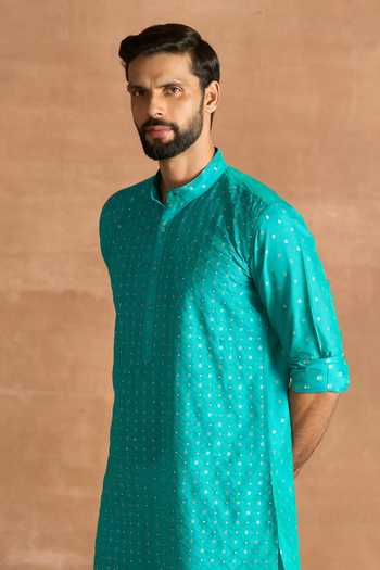 Buy_Raghavendra Rathore Jodhpur_Gold Silk Zari Work Kurta _Online_at_Aza_Fashions