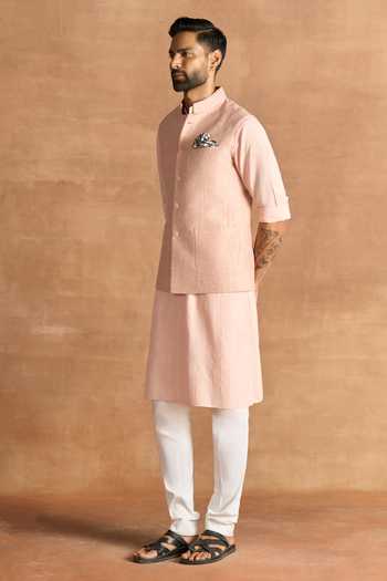 Raghavendra Rathore Jodhpur_Peach Silk Raw Nehru Jacket _Online_at_Aza_Fashions