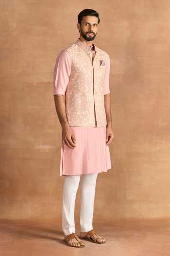 Raghavendra Rathore Jodhpur_Peach Silk Embroidery Aurelia Nehru Jacket _Online_at_Aza_Fashions