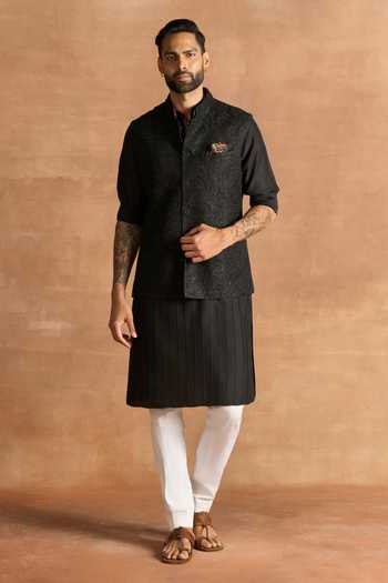 Buy_Raghavendra Rathore Jodhpur_Black Silk Embroidery Embellished Nehru Jacket _at_Aza_Fashions