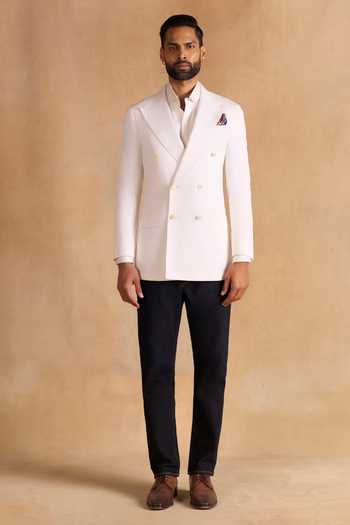 Buy_Raghavendra Rathore Jodhpur_White Cotton Alpine Blazer _at_Aza_Fashions