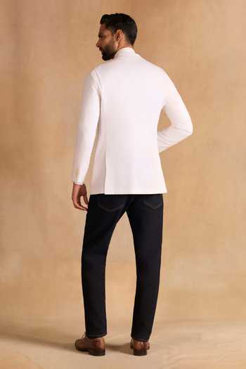 Shop_Raghavendra Rathore Jodhpur_White Cotton Alpine Blazer _at_Aza_Fashions