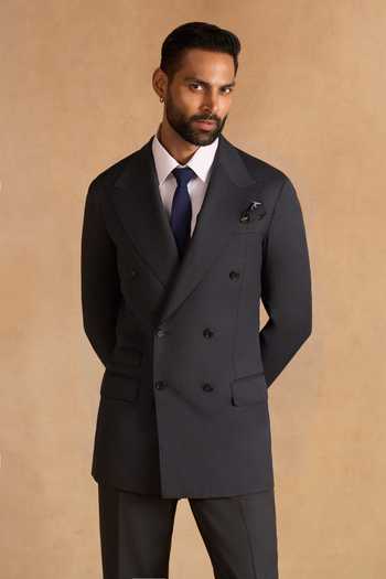 Buy_Raghavendra Rathore Jodhpur_Grey Wool Graphite Blazer _at_Aza_Fashions