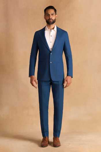 Raghavendra Rathore Jodhpur_Blue Cotton Full Sleeve Blazer _Online_at_Aza_Fashions