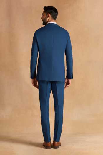 Shop_Raghavendra Rathore Jodhpur_Blue Cotton Full Sleeve Blazer _at_Aza_Fashions