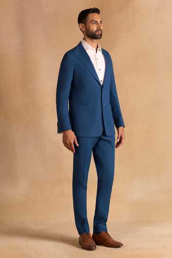 Buy_Raghavendra Rathore Jodhpur_Blue Cotton Full Sleeve Blazer _Online_at_Aza_Fashions