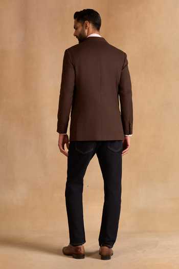 Shop_Raghavendra Rathore Jodhpur_Brown Wool Sable Blazer _at_Aza_Fashions