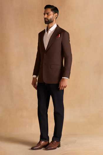 Raghavendra Rathore Jodhpur_Brown Wool Sable Blazer _Online_at_Aza_Fashions