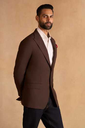 Buy_Raghavendra Rathore Jodhpur_Brown Wool Sable Blazer _Online_at_Aza_Fashions