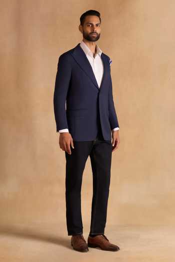 Raghavendra Rathore Jodhpur_Blue Wool Atlas Blazer _Online_at_Aza_Fashions