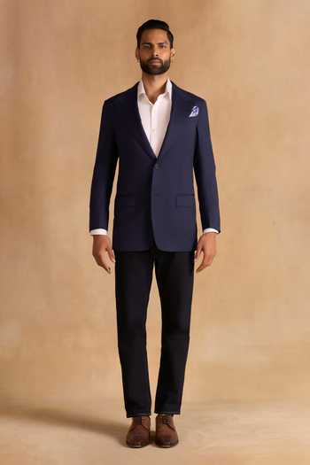 Buy_Raghavendra Rathore Jodhpur_Blue Wool Atlas Blazer _at_Aza_Fashions