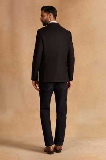 Shop_Raghavendra Rathore Jodhpur_Black Cotton Full Sleeve Blazer _at_Aza_Fashions
