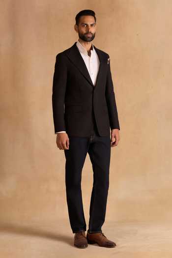 Buy_Raghavendra Rathore Jodhpur_Black Cotton Full Sleeve Blazer _at_Aza_Fashions
