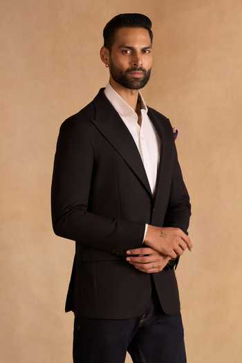 Buy_Raghavendra Rathore Jodhpur_Black Cotton Full Sleeve Blazer _Online_at_Aza_Fashions