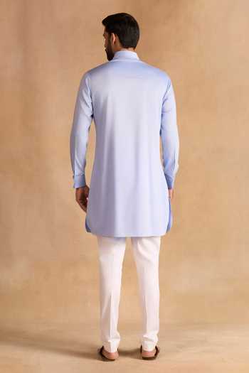 Shop_Raghavendra Rathore Jodhpur_Blue Cotton Azure Pathani Kurta _at_Aza_Fashions