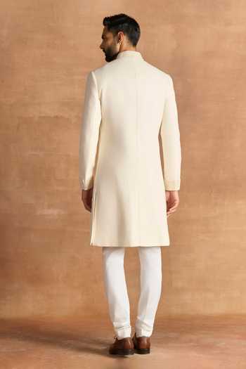 Shop_Raghavendra Rathore Jodhpur_Off White Suiting Ivory Elite Sherwani _at_Aza_Fashions